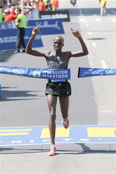 Wesley Korir wins the 2012 BAA Boston Marathon (Victah Sailer)