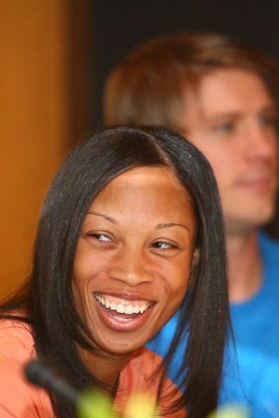 Allyson Felix at the pre-meet press conference in Thessaoloniki (Getty Images)