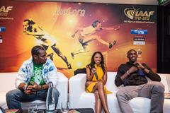 Yohan Blake, Allyson Felix and Usain Bolt in Barcelona (Philippe Fitte)