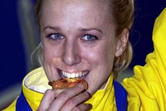 Kajsa Bergqvist after winning the women's high jump (Getty Images)