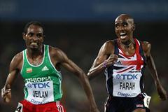 Ibrahim Jeilan of Ethiopia prevails over Mohamed Farah of Great Britain in a dramatic sprint finish in the men's 10,000m final (Getty Images)