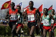 Sileshi Sihine of Ethiopia (357) running the 2003 World Cross long race in Lausanne (Getty Images)