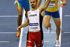 Tyler Christopher finishes ahead of Johan Wissman and Chris Brown in the men's 400m (Getty Images)