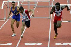 Terrence Trammell of USA on his way to victory in the 60m Hurdles final (Getty Images)