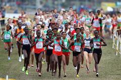 A general view of the women's senior race with eventual winner Emily Chebet (second from left) (Getty Images)