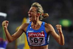 Antonietta Di Martino of Italy celebrates winning the silver medal in the High Jump Final (Getty Images)