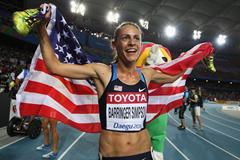 Jennifer Barringer Simpson of United States celebrates after claiming gold in the women's 1500 metres final  (Getty Images)