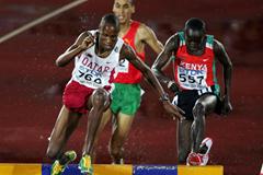 Saif Saaeed Shaheen of Qatar on his way to winning gold in the men's 3000m Steeplechase (Getty Images)