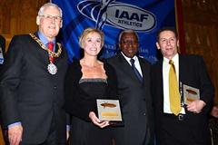 Lord Provost The Honourable George Grubb, Liz McColgan, President Diack, Ian Stewart - IAAF Dinner (Getty Images)