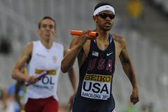 Arman Hall of United States going for gold  the Men's 400 metres Relay Final on day six of the 14th IAAF World Junior Championships in Barcelona on 15 July 2012 (Getty Images)