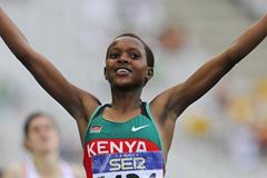 Faith Chepngetich Kipyegon of Kenya celebrates winning the Women's 1500 metres Final on day six of the 14th IAAF World Junior Championships in Barcelona on 15 July 2012 (Getty Images)