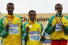 2004 World XC short race - (l to r) Gebremariam (silver), Bekele (gold), Maregu Zewdie (bronze) (Getty Images)