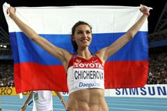 Anna Chicherova of Russia celebrates victory in the women's high jump final  (Getty Images)
