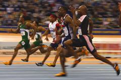 Nigeria's Olusoji Fasuba en route to winning world indoor 60m gold in 6.51. (Getty Images)