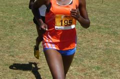 World Cross silver medallist Mercy Cherono (195) leads Purity Cherotich in the 6km junior women race during the 19th edition of the Discovery Cross country held in Eldoret, Kenya. Cherotich retained the title. (David Macharia)