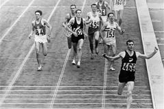 December 1964: New Zealander Peter Snell winning the gold medal in the 1,500 metres at the Tokyo Olympic Games held at the National Stadium. He also won the 800 metres (Getty Images)