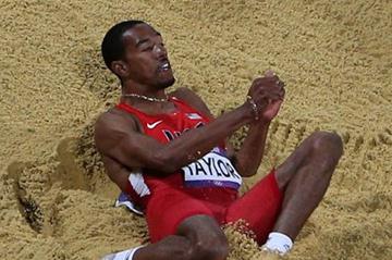 Christian Taylor of the United States in action before winning the gold medal in the Men's Triple Jump Final of the London 2012 Olympic Games on August 9, 2012 (Getty Images)