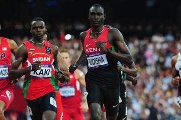 David Lekuta Rudisha of Kenya leads Duane Solomon (L) of the United States, Abubaker Kaki (2L) of Sudan and Andrew Osagie of Great Britain to win gold and set a new world record in the Men's 800m Final on Day 13 of the London 2012 Olympic Games on August 9, 2012 (Getty Images)