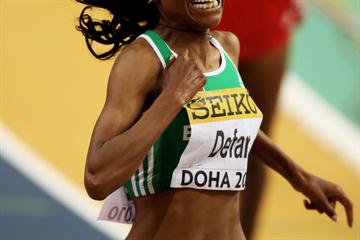 Meseret Defar of Ethiopia wins the 3000m final (Getty Images)