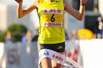 Inga Abitova wins the inaugural Yokohama International Women’s Marathon (Yohei Kamiyama (Agence Shot))