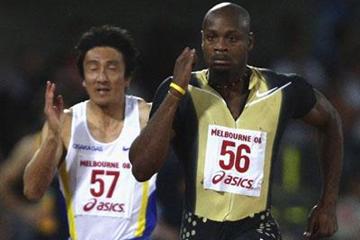 10.04 meeting record for Asafa Powell at the World Athletics Tour meet in Melbourne in 2008 (Getty Images)