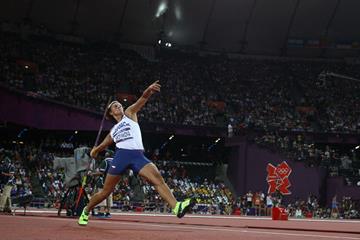 The victory throw for Barbora Spotakova of Czech Republic in the Women's Javelin Throw Final of the London 2012 Olympic Games on August 9, 2012 2 (Getty Images)