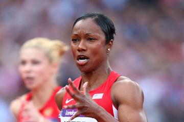 Carmelita Jeter of the United States competes in the Women's 100m Round 1 Heats on Day 7 of the London 2012 Olympic Games at Olympic Stadium on August 3, 2012 (Getty Images)