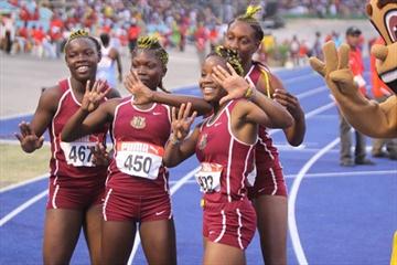 Holmwood's victorious girls' Class 3 4x100m relay quartet at the Jamaican high school championships (Leondro Marzo Photography)