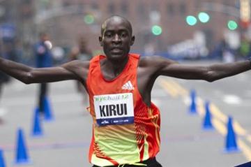Peter Kirui winning the New York City Half Marathon (Courtesy of NYRR)