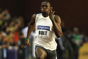 Usain Bolt of Jamaica on his way to winning the 100m in Brussels in 2008 (Getty Images)