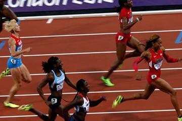 Sanya Richards-Ross of the United States crosses the line to win gold in the Women's 400m Final on Day 9 of the London 2012 Olympic Games on 5 August 2012 (Getty Images)