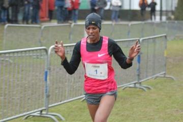 Mimi Belete en route to her second victory at the Eurcross in Diekirch (Rosch Kohl)