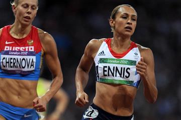 Jessica Ennis (R) on her way to winning gold in the heptathlon on Day 8 of the London 2012 Olympic Games at Olympic Stadium on August 4, 2012 (Getty Images)