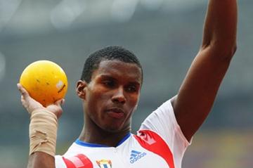Leonel Suarez of Cuba in the decathlon shot, setting his third PB of the day (Getty Images)