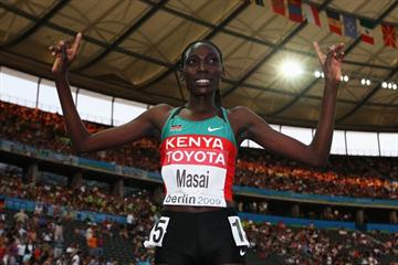 Linet Chepkwemoi Masai of Kenya celebrates winning the gold medal in the women's 10,000m (Getty Images)