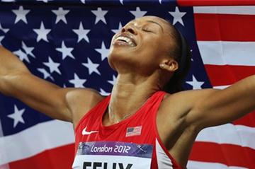 A dream comes true for Allyson Felix of the United States who won the Women's 200m Final of the London 2012 Olympic Games on August 8, 2012 (Getty Images)