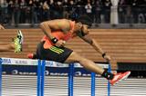 Omo Osaghae on his way to winning the 60m Hurdles in Val de Reuil (Jean-Pierre Durand)