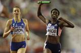Christine Amertil of Team Americas holds off Team Europe to secure victory in the 4x400m relay in Split (IAAF.org)