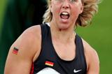 Christina Obergfoll of Germany celebrates winning silver in the Javelin Throw (Getty Images)