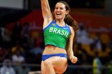 Fabiana Murer of Brazil celebrates her victory in the women's Pole Vault in Doha (Getty Images)