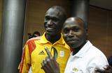 David Rudisha and Wilson Kipketer meet for the first time since Rudisha broke Kipketer's 800m World record - Split 2010 (Bob Ramsak)