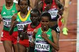 Werknesh Kidane of Ethiopia leads the pack in the Women's 10,000m Final on Day 7 of the London 2012 Olympic Games at Olympic Stadium on August 3, 2012 (Getty Images)