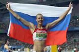 Tatyana Chernova of Russia celebrates winning the Heptathlon gold medal in Daegu (Getty Images)