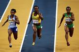 (L-R) Paulette Zang Milama of Gabon, Veronica Campbell-Brown of Jamaica and Tahesia Harrigan of the British Virgin Islands compete in the Women's 60m Semi Final (Getty Images)