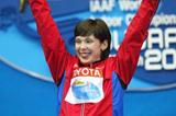 Anastasiya Kapachinskaya (RUS) celebrates winning the women's 200m final in Budapest (Getty Images)