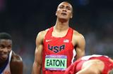  The three medallists (L-R) Leonel Suarez of Cuba (bronze medal), Ashton Eaton of USA (Gold medal)  and Trey Hardee of USA (Silver medal) react after competing in the Men's Decathlon 1500m of the London Olympic Games 2012 on 9 August 2012 (Getty Images)