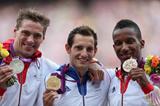 Silver medalist Bjorn Otto of Germany, gold medalist Renaud Lavillenie of France and bronze medalist Raphael Holzdeppe of Germany pose on the podium during the medal ceremony for the Men's Pole Vault  of the London 2012 Olympic Games on August 11, 2012  (Getty Images)