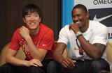 Liu Xiang and David Oliver relax in Eugene (Kirby Lee)