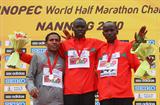The men's podium in Nanning - silver medallist Zersenay Tadese (ERI), winner Wilson Kiprop (KEN) and bronze medallist Sammy Kitwara (KEN) (Getty Images)