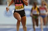 Sanya Richards of the United States storms down the home straight to take the gold medal in the women's 4x400m Relay at the 12th IAAF World Championships in Athletics in the Berlin Olympic Stadium (Getty Images)